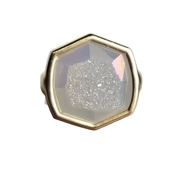 Kendra Scott Iridescent Drusy Ring Davis Gold Tone Sz 8 Adjustable Signed Boho - Picture 2 of 7